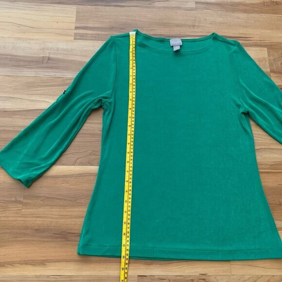 Chico’s Travelers 1 Green Roll Tab 3/4 Sleeve Shirt Top Size 8 - Picture 3 of 8